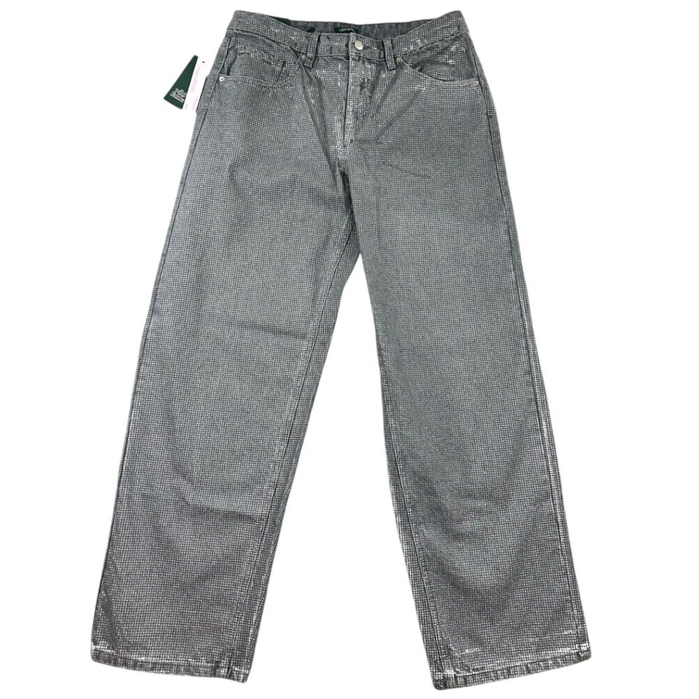 Wild Fable Metallic Silver High Rise Wide Leg Baggy Jeans NWT